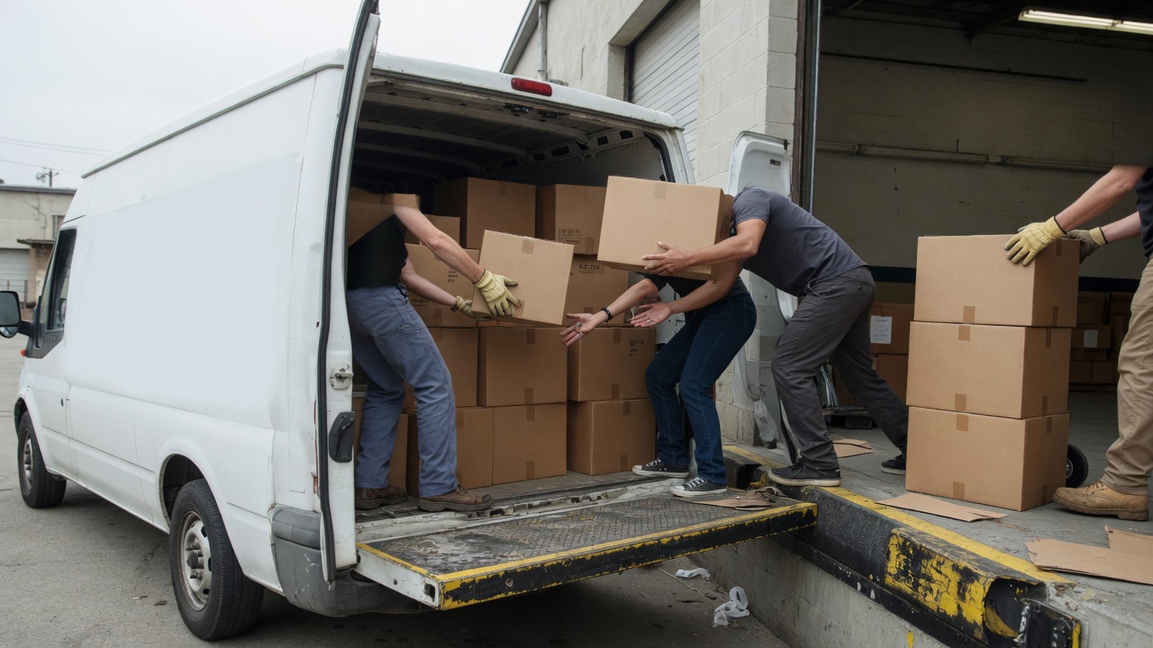 Cartons being loaded at a warehouse dock