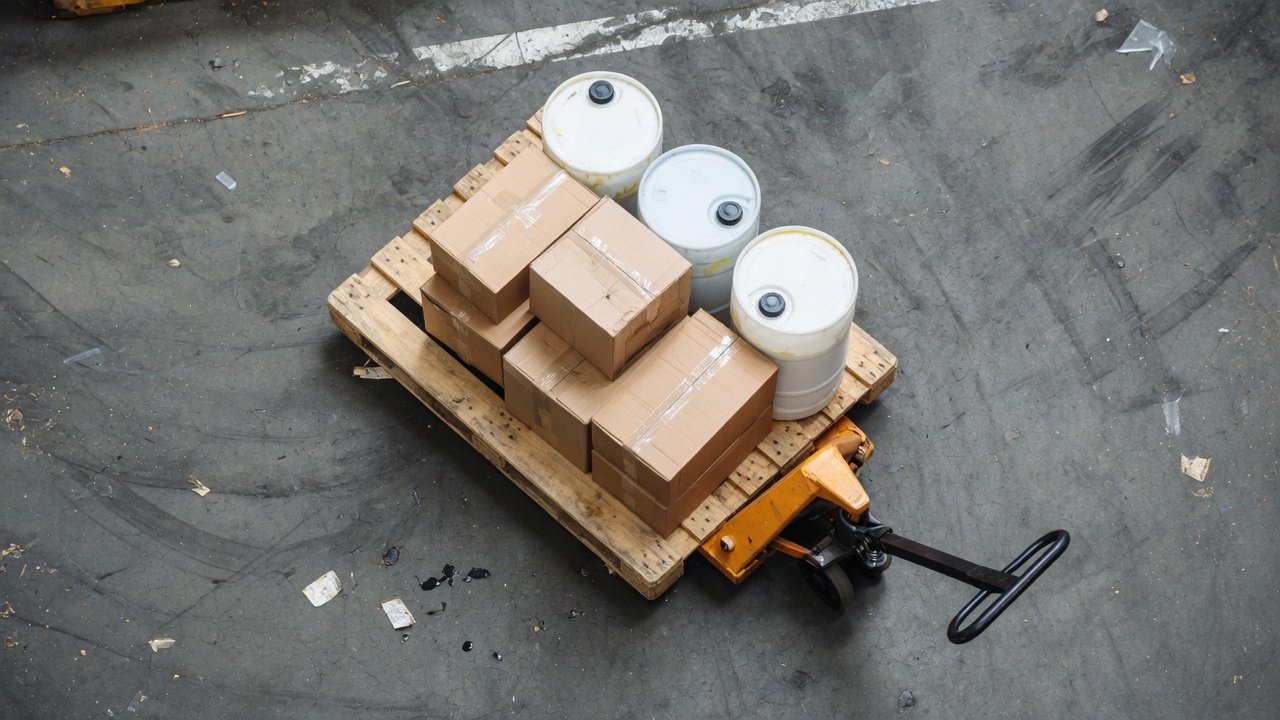 Pallets of wholesale cartons being moved on a warehouse floor
